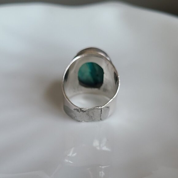 Vintage Boho Sterling Silver Chunky Western Turquoise Large Cabochon Ring 8 - Picture 7 of 11